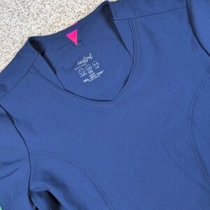 Heartsoul Scrubs Top Medium M Navy Blue V-Neck 4-Way Stretch Short Sleeve